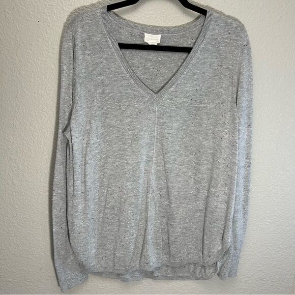 Caslon V-Neck Sweater Size Large Grey White & Purple Speckles Alpaca/Wool Blend - Picture 11 of 16